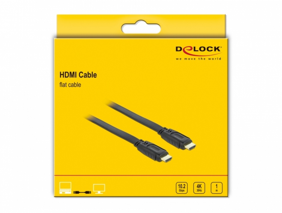 Imagine Cablu HDMI 4K 1.4 Flat T-T ecranat 1m, Delock 82669