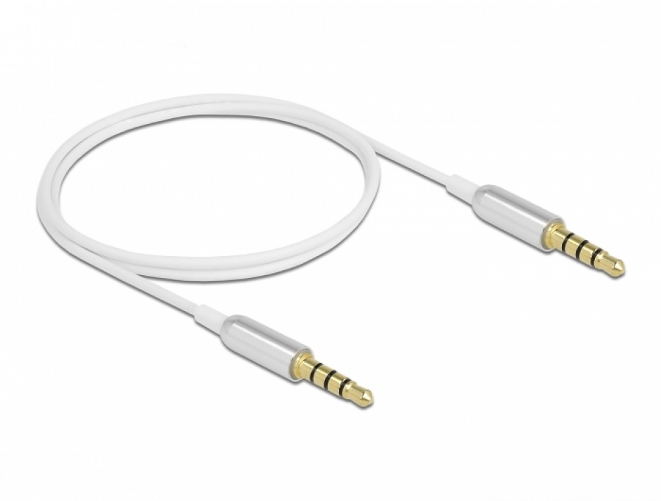 Imagine Cablu audio Ultra Slim jack stereo 3.5mm 4 pini T-T 0.5m Alb, Delock 66073