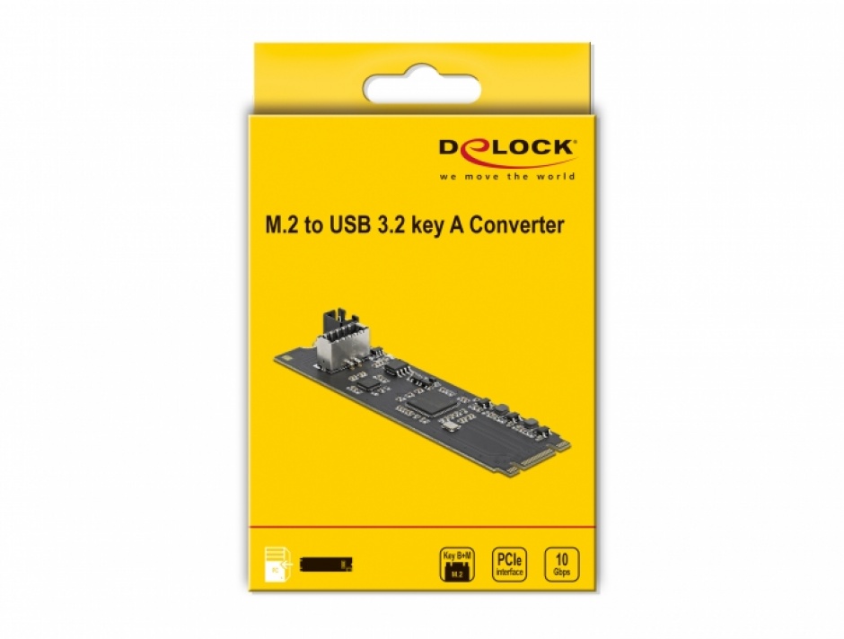 Imagine Convertor M.2 Key B+M cu un port intern USB 3.2 Gen 2 key A 20 pini T-M, Delock 63330