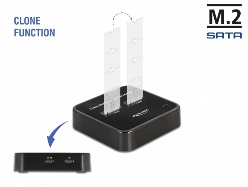 Imagine Docking station USB 3.2 Gen 2-C la 2 x M.2 SATA SSD cu functie de clona, Delock 63334