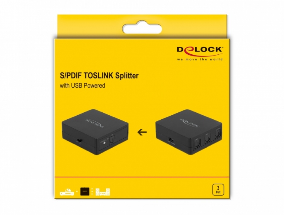 Imagine Swtich S/PDIF Toslink 3 porturi cu alimentare USB, Delock 63397