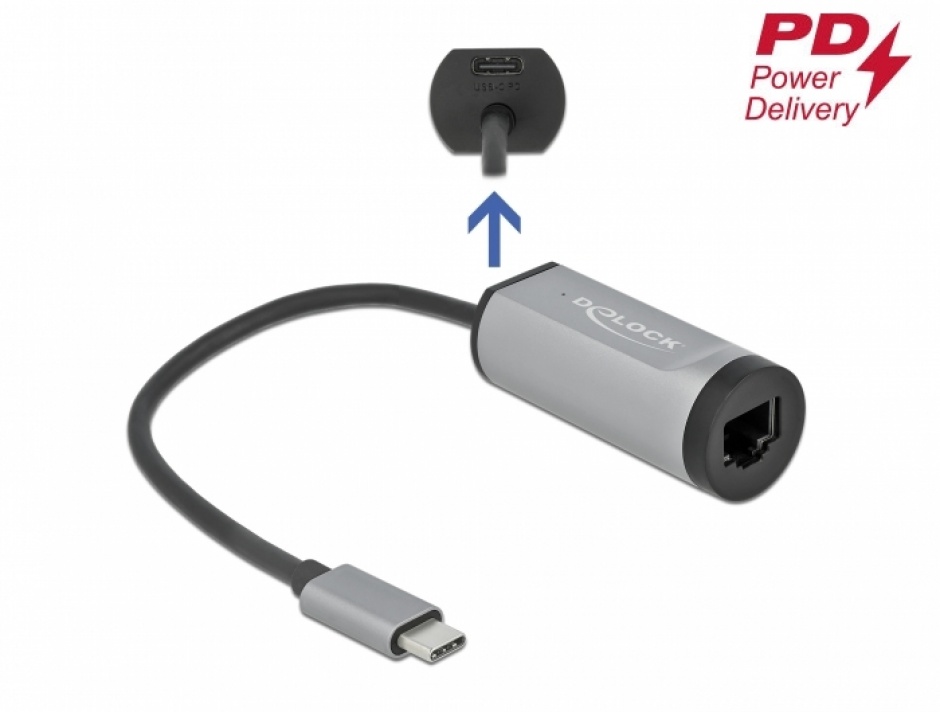 Imagine Adaptor USB-C 3.2 Gen 1 la Gigabit + USB-C PD, Delock 64116