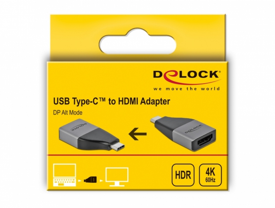 Imagine Adaptor USB 3.2-C Gen1 la HDMI (DP Alt Mode) 4K60Hz + HDR, Delock 64119