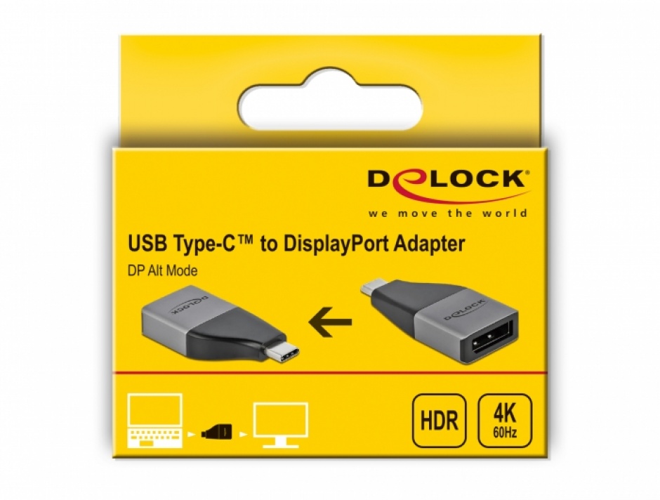 Imagine Adaptor USB 3.2-C Gen1 la DisplayPort (DP Alt Mode) 4K60Hz, Delock 64120