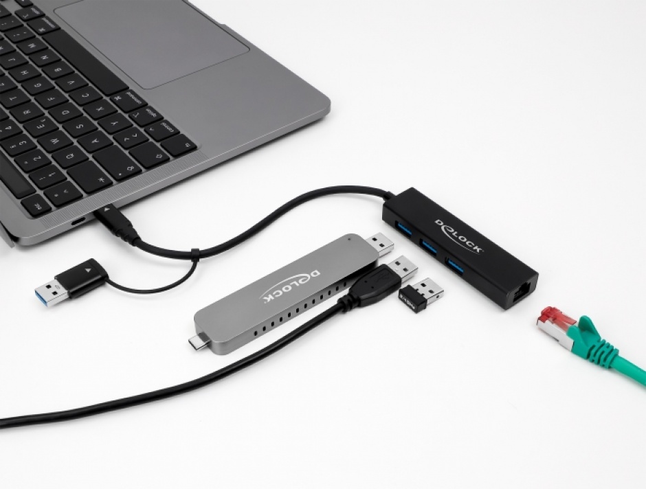 Imagine HUB USB 3.2 Gen1 A+C la 3 x USB-A + Gigabit LAN, Delock 64149