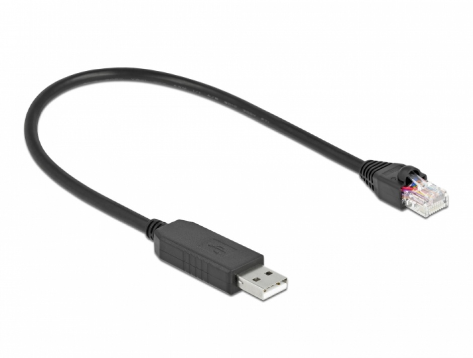 Imagine Cablu USB la serial RS-232 RJ45 (pentru router Cisco) T-T 0.25m, Delock 64158