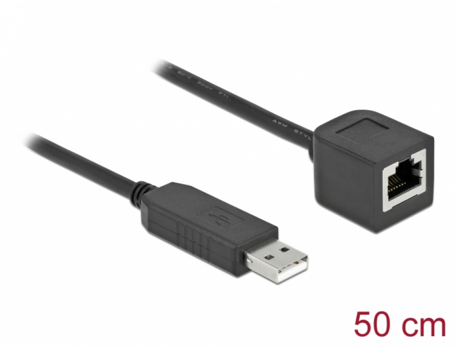 Imagine Cablu USB la serial RS-232 RJ45 (pentru router Cisco) T-M 0.5m, Delock 64163
