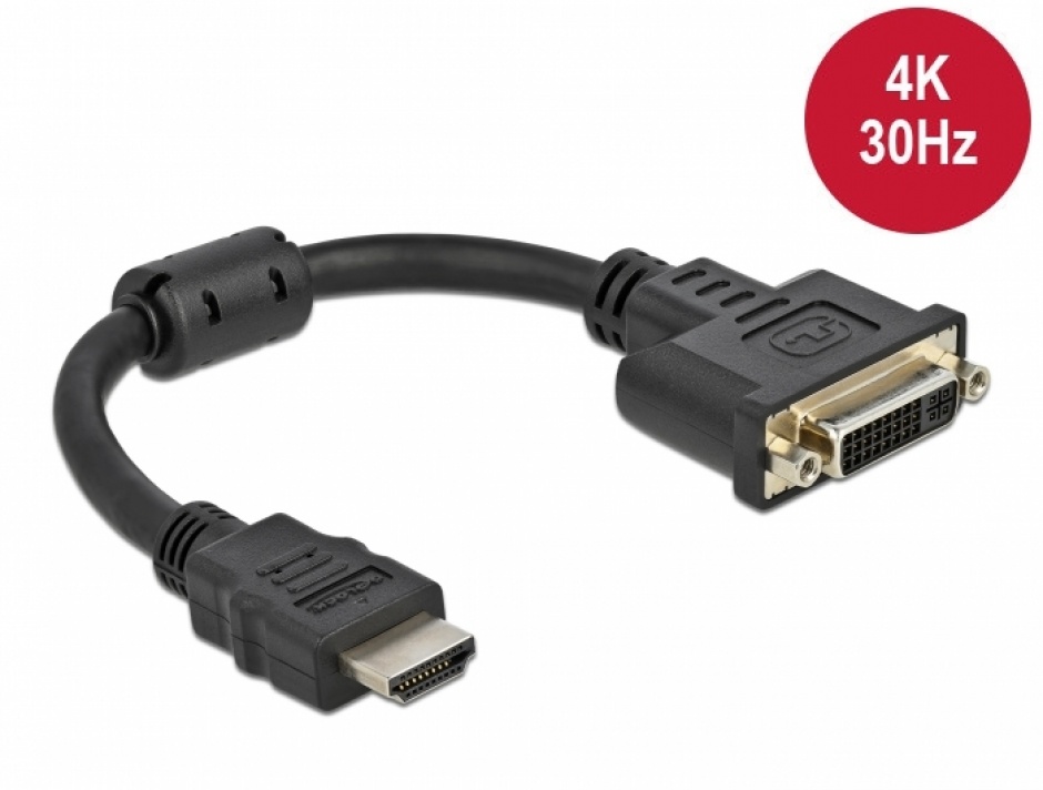 Imagine Adaptor HDMI la DVI-D 24+5 pini 4K30Hz T-M 20cm, Delock 65206