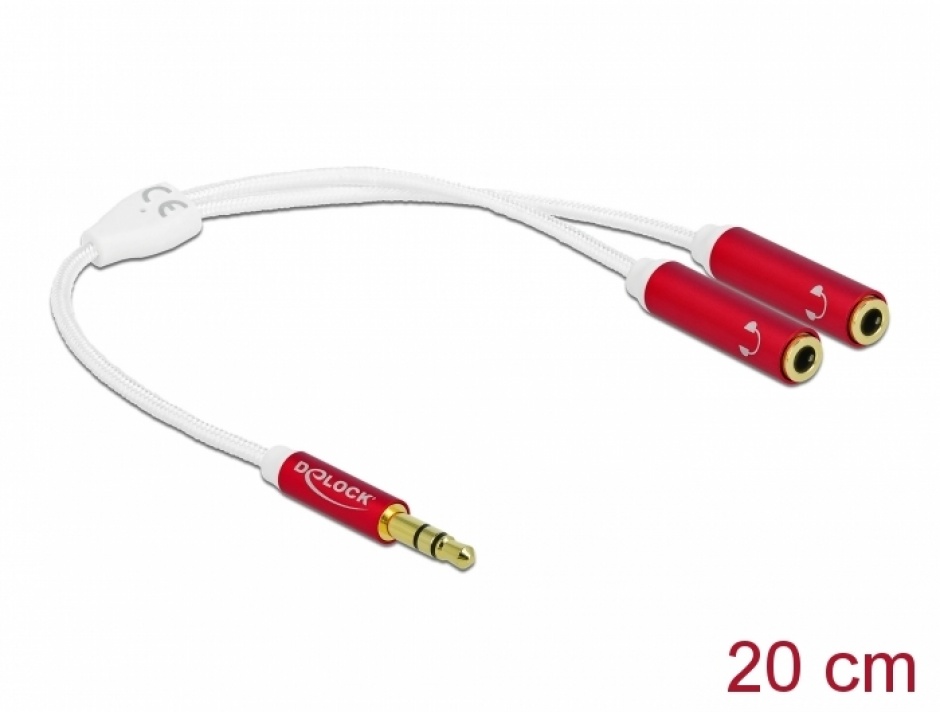 Imagine Splitter audio stereo jack 3.5 mm la 2 x jack 3 pini T-M 20cm Alb, Delock 66521