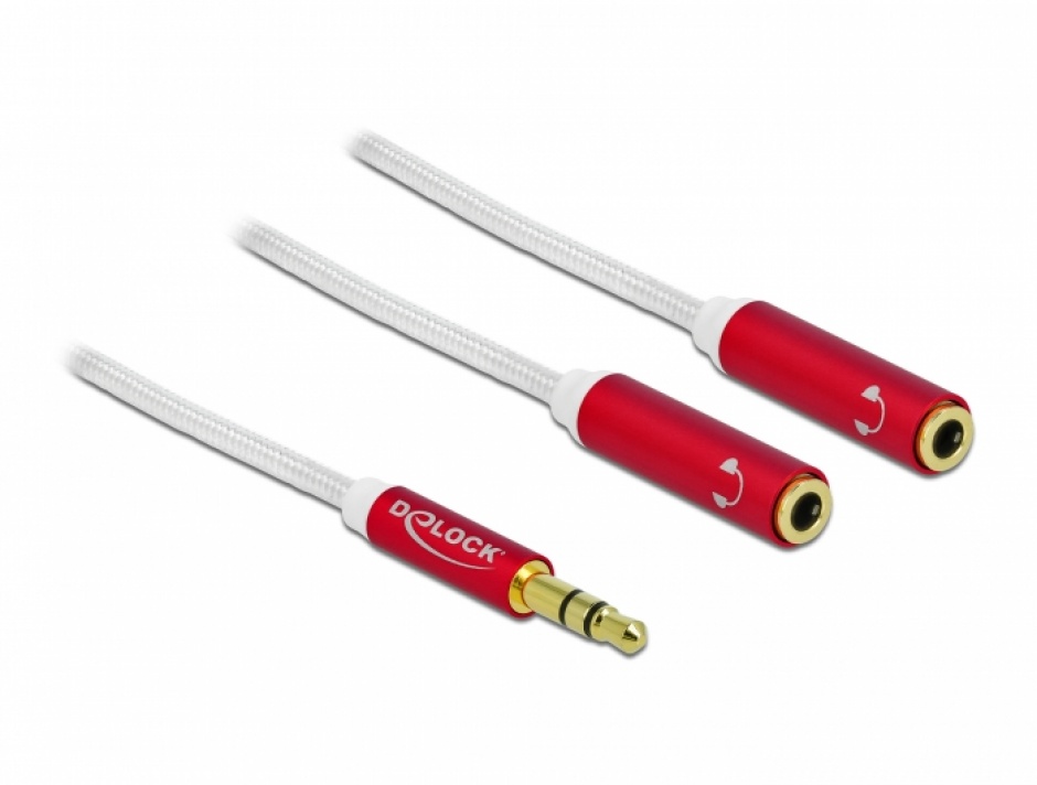 Imagine Splitter audio stereo jack 3.5 mm la 2 x jack 3 pini T-M 20cm Alb, Delock 66521