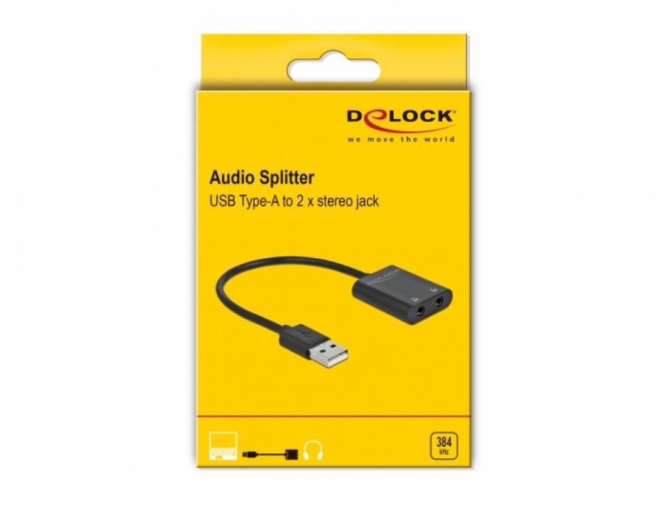 Imagine Multiplicator/splitter audio USB-A la 2 x jack stereo 3.5mm T-M, Delock 66561