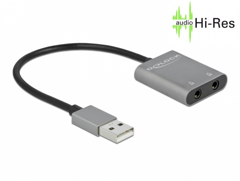 Imagine Multiplicator/splitter audio metalic USB-A la 2 x jack stereo 3.5mm T-M, Delock 66562