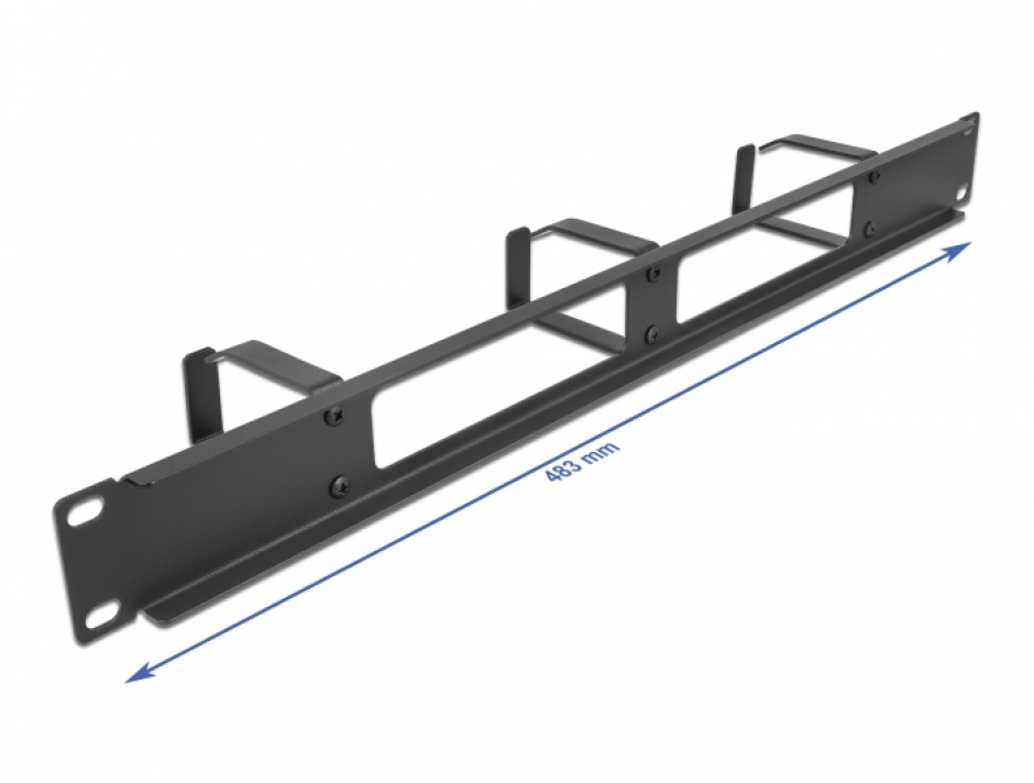 Imagine Organizator cabluri 19" 1U 3 inele Negru, Delock 66657