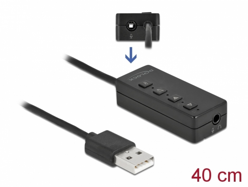 Imagine Adaptor DAC USB-A la 2 x jack stereo casca si microfon, Delock 66731