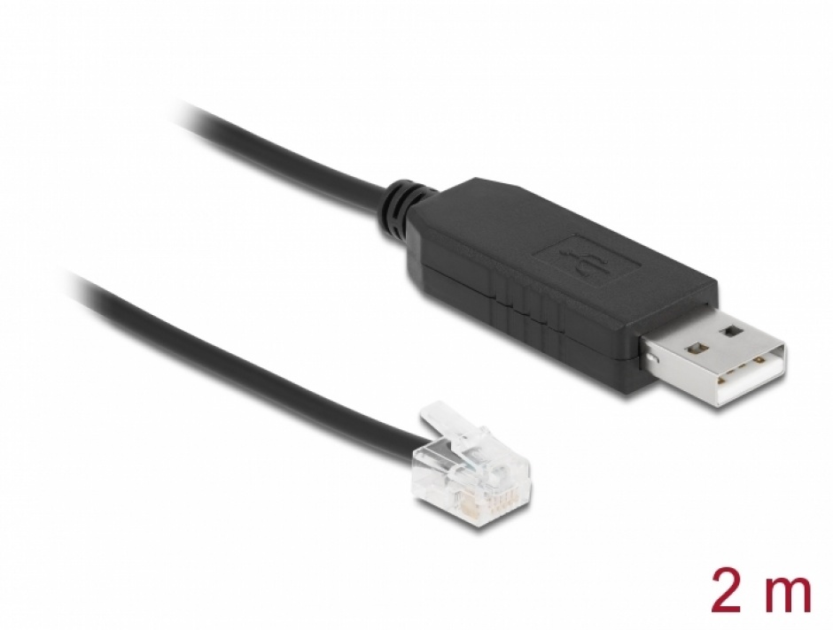 Imagine Cablu USB-A la Serial RS-232 RJ12 cu protectie ESD Leadshine 2m, Delock 66737