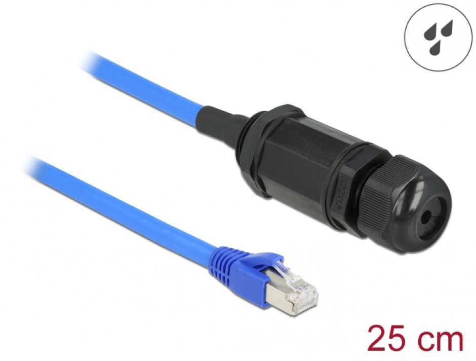 Imagine Cablu prelungitor RJ45 Cat.6 waterproof 0.25m Bleu, Delock 66808