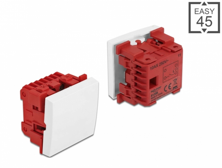 Imagine Intrerupator cu 1 buton Easy 45 - 45 x 45 mm alb, Delock 81359