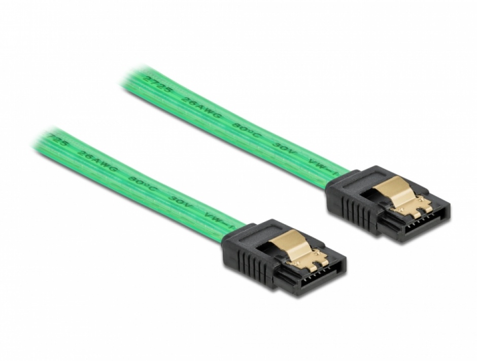 Imagine Cablu SATA III 6 Gb/s UV glow effect 30cm Verde, Delock 82064