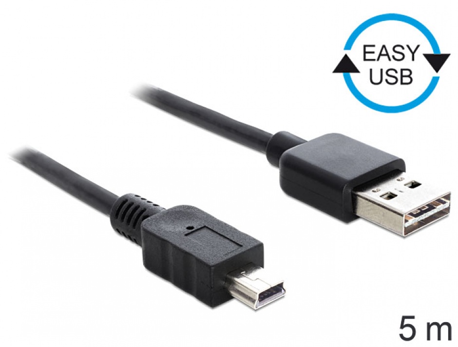 Imagine Cablu EASY-USB 2.0-A la mini USB T-T 5m Negru, Delock 83365