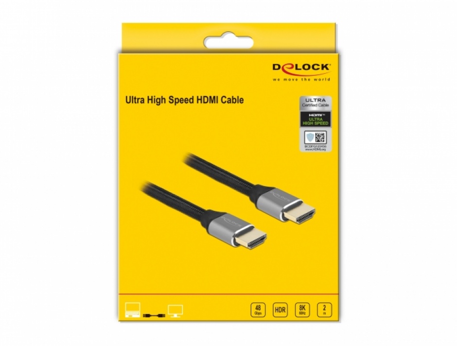Imagine Cablu Ultra High Speed HDMI 48 Gbps 8K60Hz/4K240Hz 2m Gri Certificat, Delock 83996