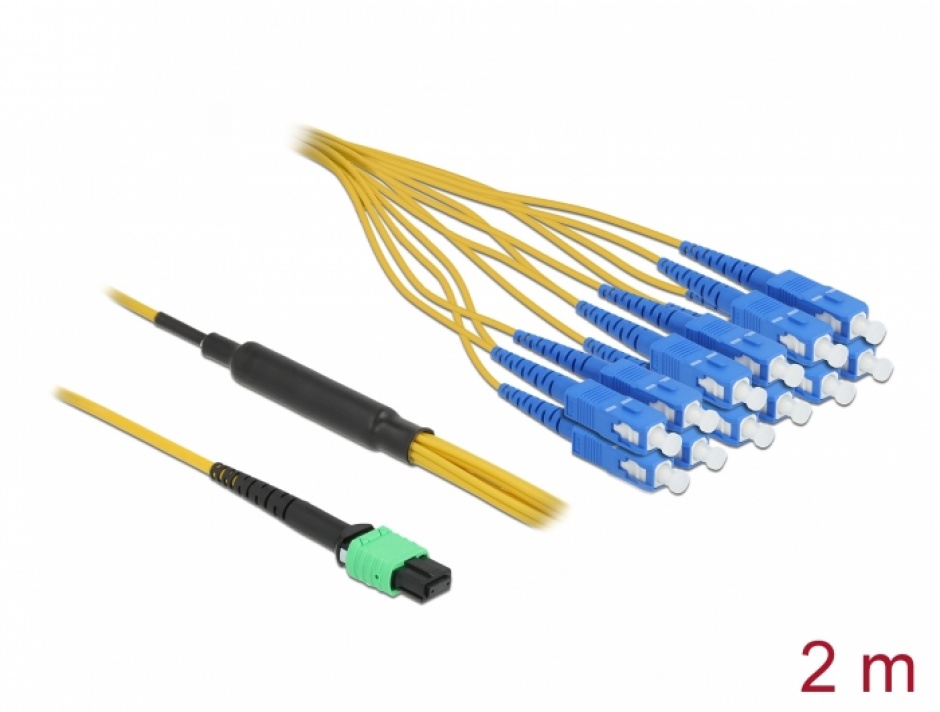 Imagine Cablu fibra optica MPO la 12 x SC Simplex Single-mode 2m, Delock 84871