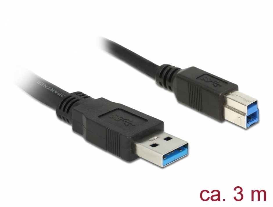 Imagine Cablu USB 3.0-A la USB-B 3m T-T Negru, Delock 85069