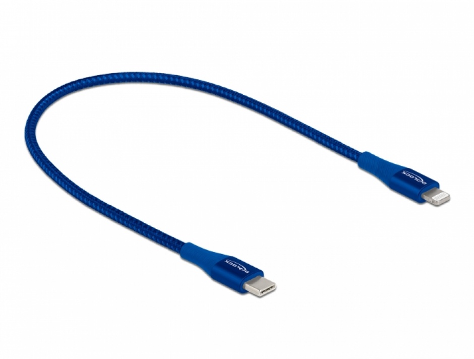 Imagine Cablu de date si incarcare USB Type-C la Lightning MFI Blue 0.5m, Delock 85415