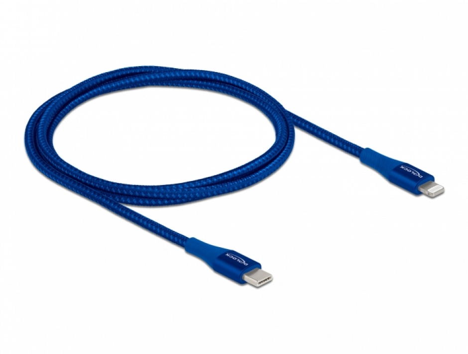 Imagine Cablu de date si incarcare USB Type-C la Lightning MFI Blue 1m, Delock 85416