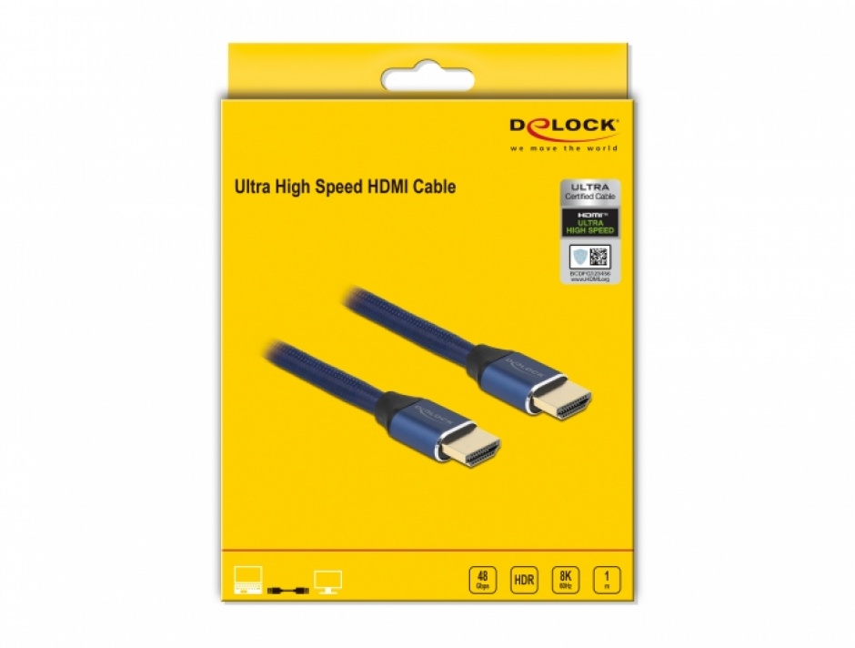 Imagine Cablu Ultra High Speed HDMI 48 Gbps 8K60Hz/4K240Hz 1m Blue Certificat, Delock 85446