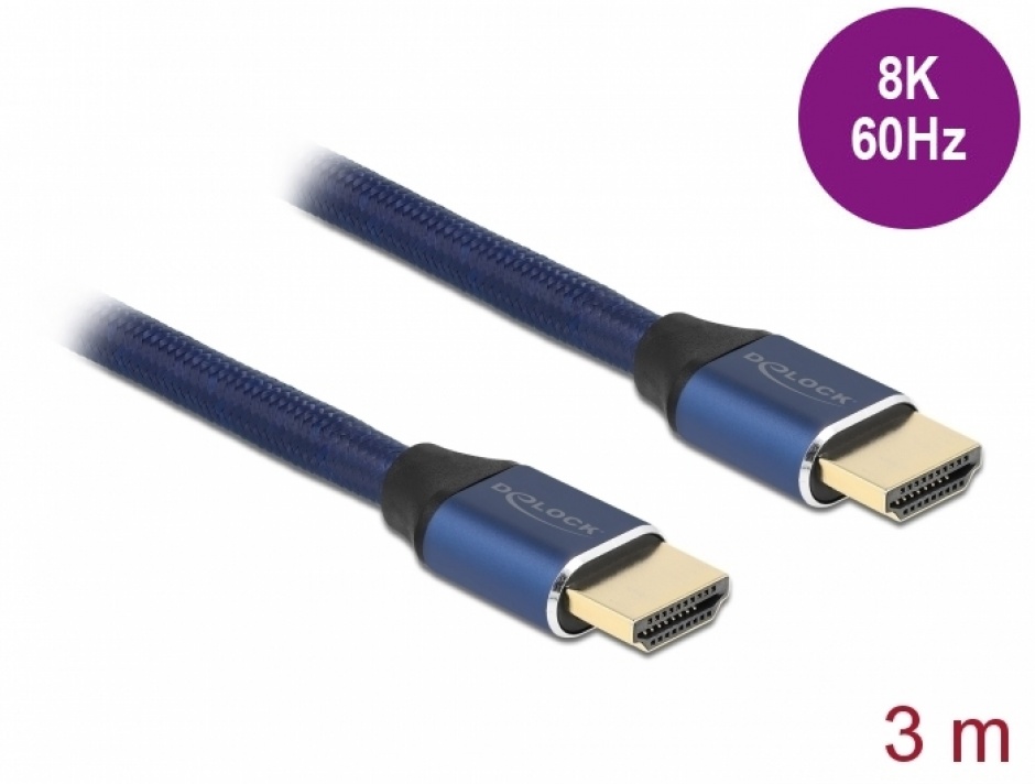Imagine Cablu Ultra High Speed HDMI 48 Gbps 8K60Hz/4K240Hz 3m Blue Certificat, Delock 85448