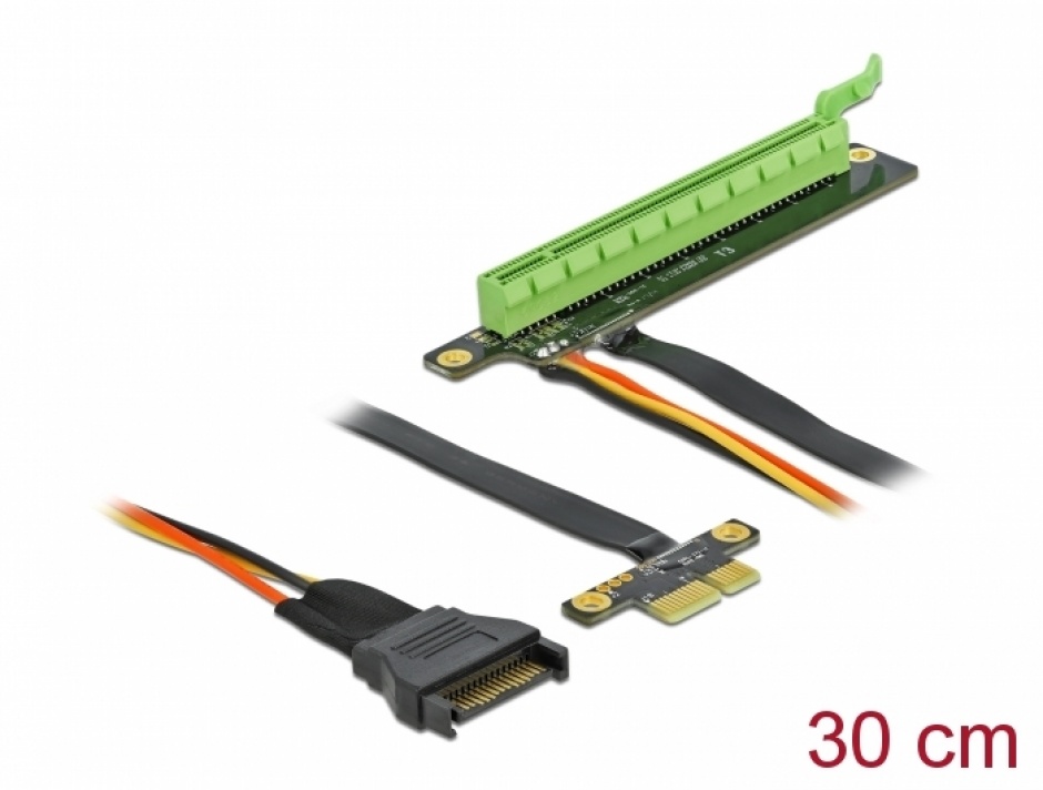 Imagine Riser Card PCI Express x1 la x16 + cablu flexibil 30cm, Delock 85762