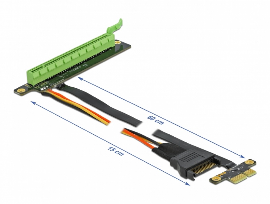 Imagine Riser Card PCI Express x1 la x16 + cablu flexibil 80cm, Delock 85763