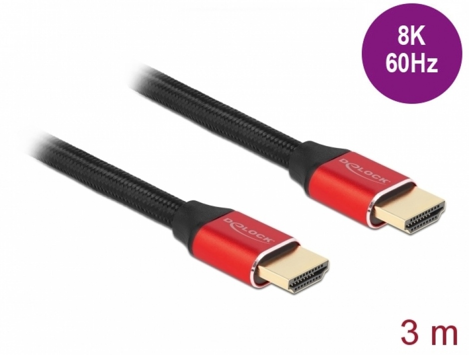 Imagine Cablu Ultra High Speed HDMI 48 Gbps 8K60Hz/4K240Hz 3m Rosu Certificat, Delock 85775