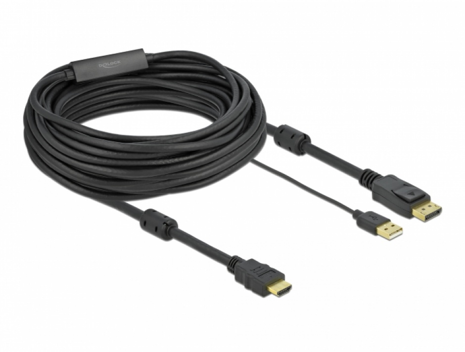 Imagine Cablu HDMI la DisplayPort 4K30Hz cu alimentare USB T-T 10m, Delock 85968