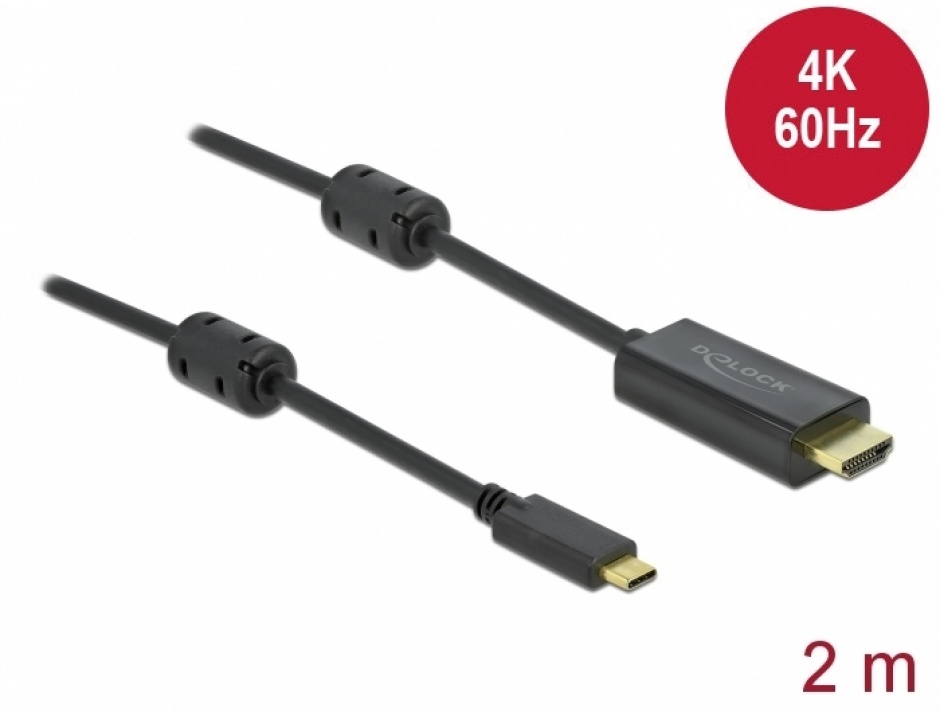 Imagine Cablu activ USB Type-C la HDMI (DP Alt Mode) 4K60Hz T-T 2m Negru, Delock 85970