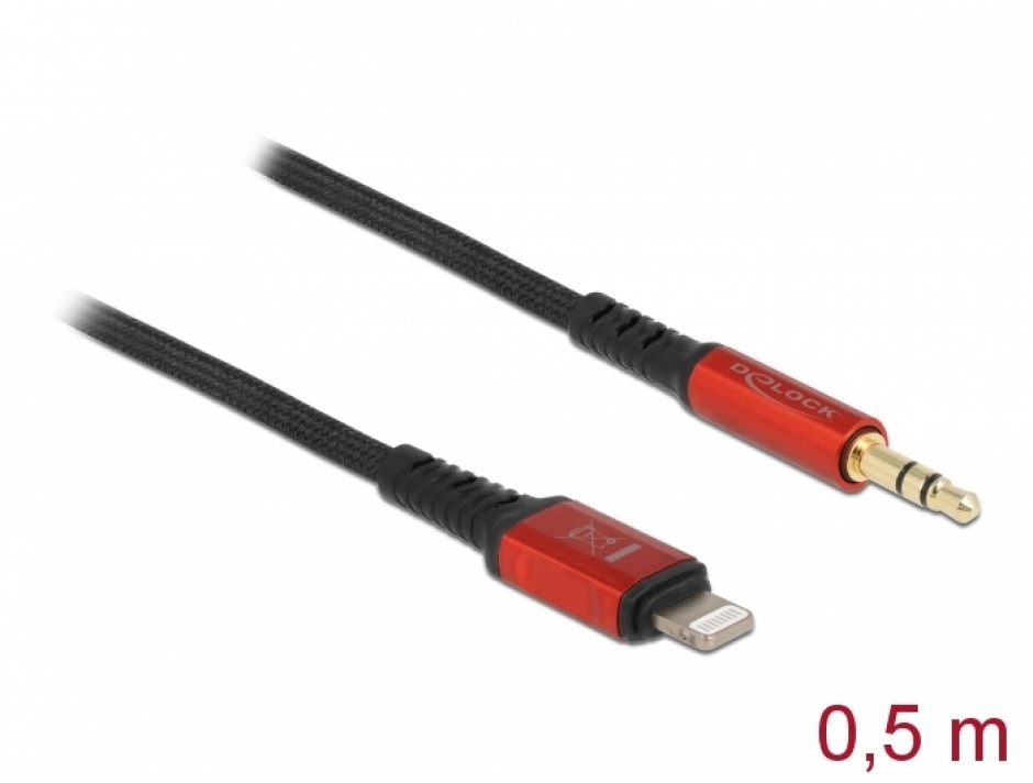 Imagine Cablu audio 8 pini Lightning MFI la jack stereo 3.5 mm 3 pini 0.5m, Delock 86586