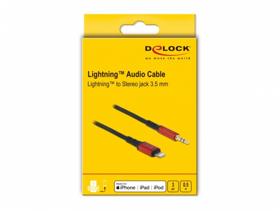 Imagine Cablu audio 8 pini Lightning MFI la jack stereo 3.5 mm 3 pini 0.5m, Delock 86586