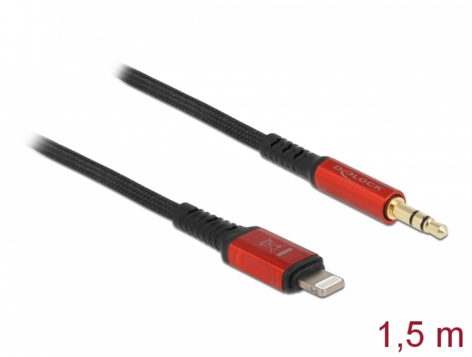 Imagine Cablu audio 8 pini Lightning MFI la jack stereo 3.5 mm 3 pini 1.5m, Delock 86587