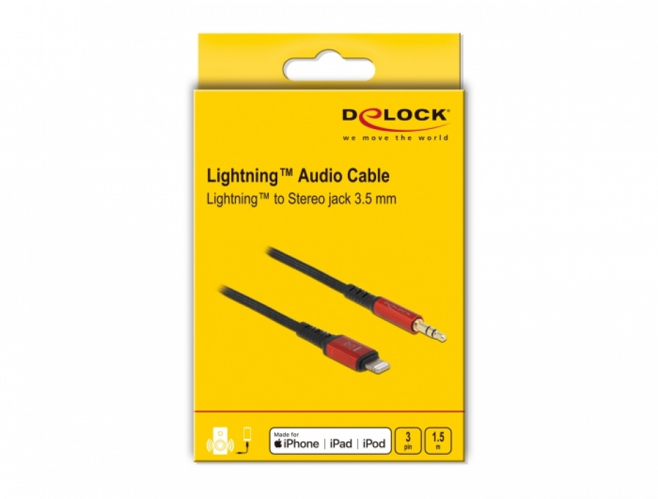 Imagine Cablu audio 8 pini Lightning MFI la jack stereo 3.5 mm 3 pini 1.5m, Delock 86587