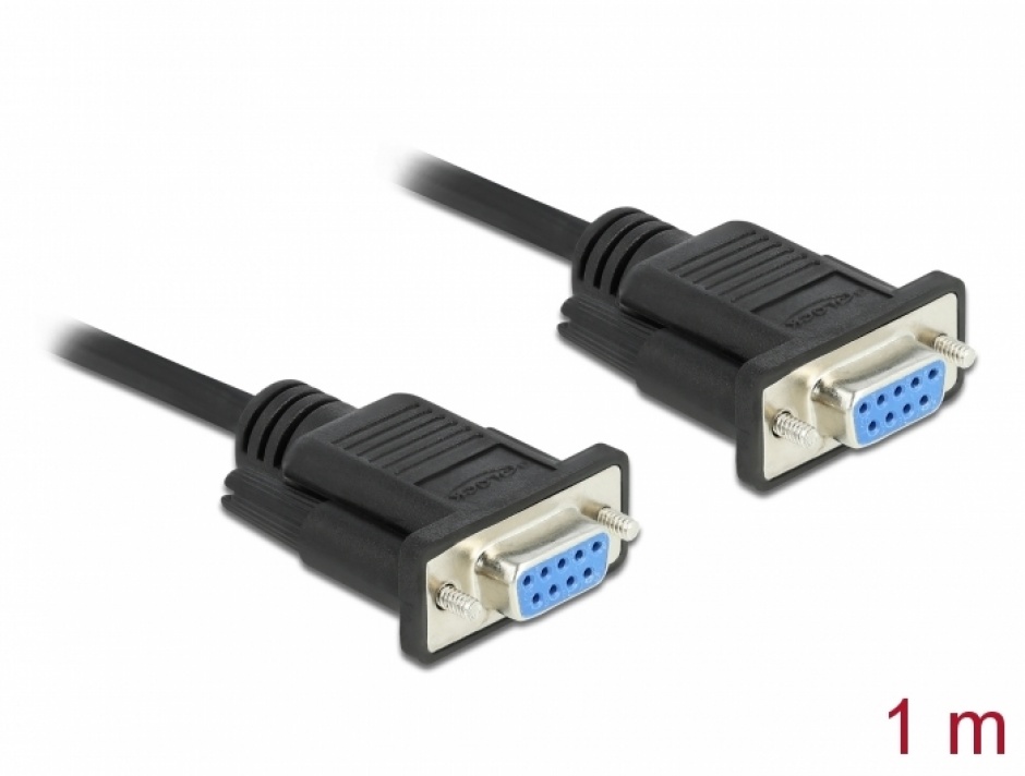 Imagine Cablu serial RS-232 Sub-D9 nullmodem M-M 1m Negru, Delock 86608
