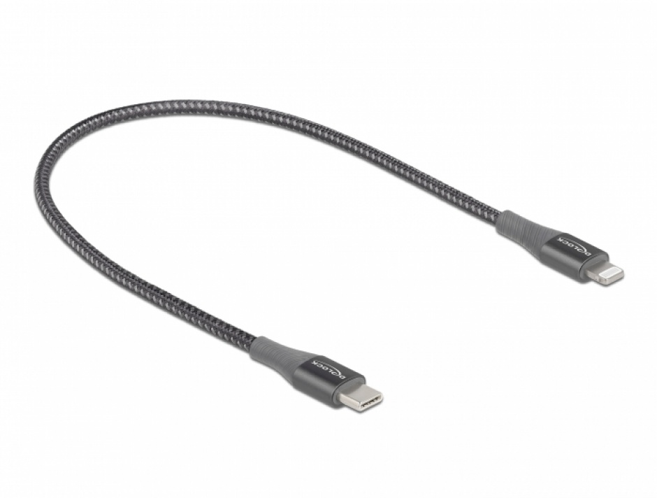 Imagine Cablu de date si incarcare USB Type-C la Lightning MFI Gri 0.5m, Delock 86630
