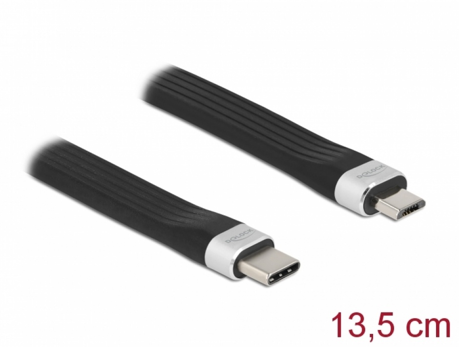 Imagine Cablu USB 2.0 type C la micro USB FPC Flat Ribbon 3A 13.5cm, Delock 86793