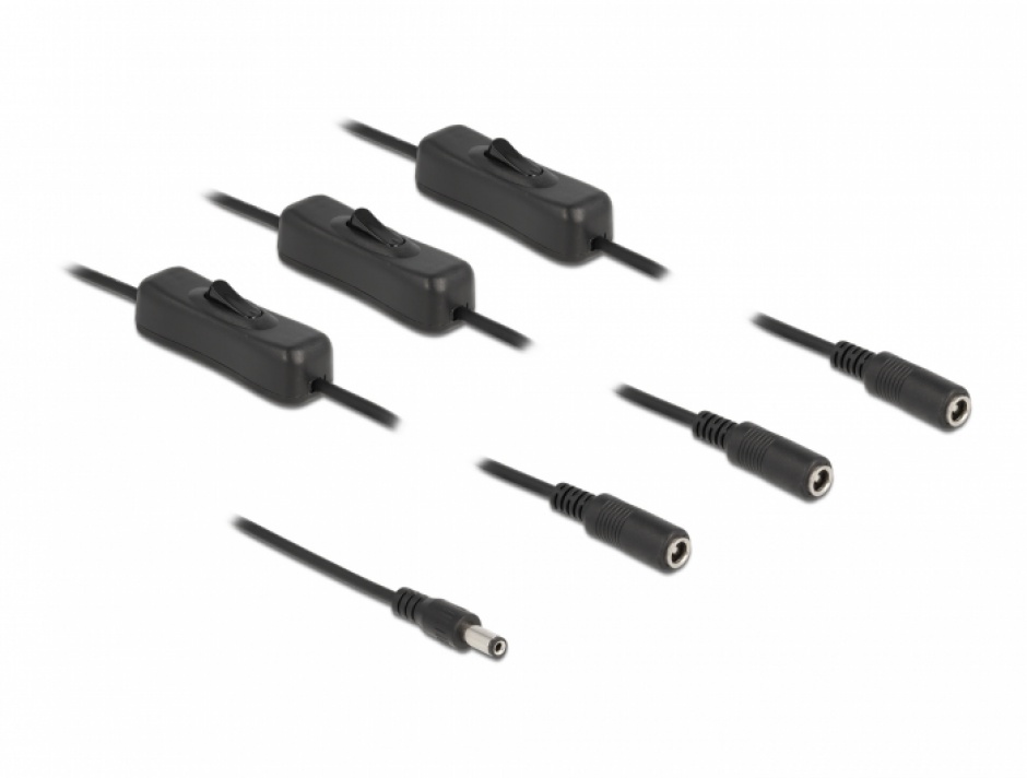 Imagine Cablu de alimentare DC 5.5 x 2.1 mm la 3 x DC 5.5 x 2.1 mm T-M cu switch On/Off 1m, Delock 86795