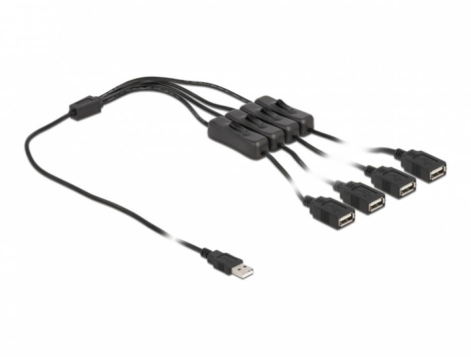 Imagine Cablu de alimentare USB-A la 4 x USB-A T-M cu switch On/Off 1m, Delock 86805