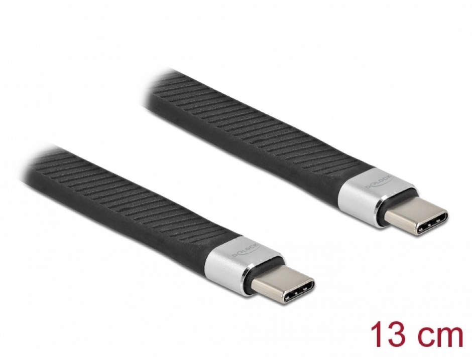 Imagine Cablu USB 3.2 Gen2 type C la USB Type C FPC Flat 13cm PD 5A E-Marker, Delock 86939