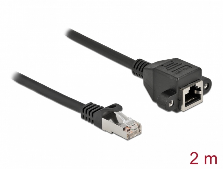 Imagine Cablu prelungitor retea RJ45 S/FTP Cat.6A 2m Negru, Delock 87002