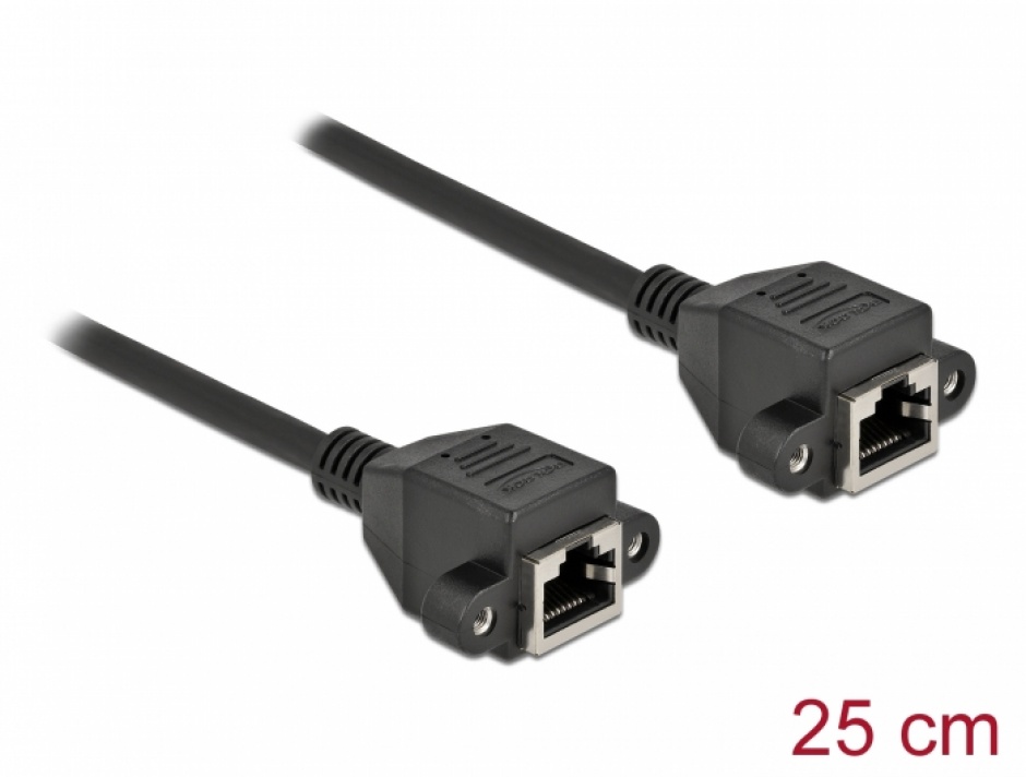 Imagine Cablu prelungitor retea RJ45 M-M S/FTP Cat.6A 0.25m Negru, Delock 87006