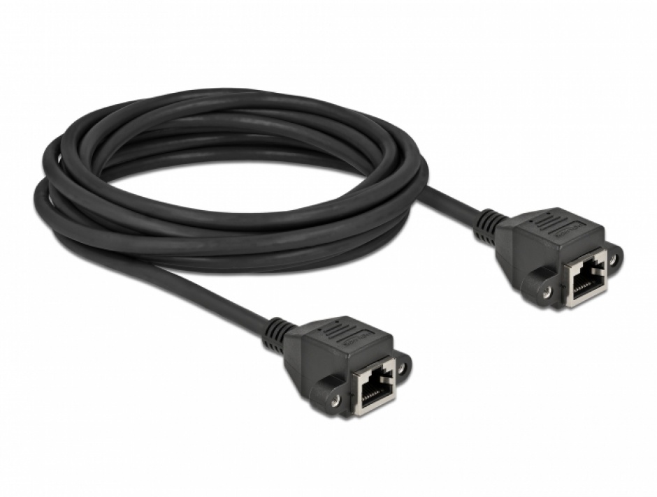 Imagine Cablu prelungitor retea RJ45 M-M S/FTP Cat.6A 5m Negru, Delock 87012
