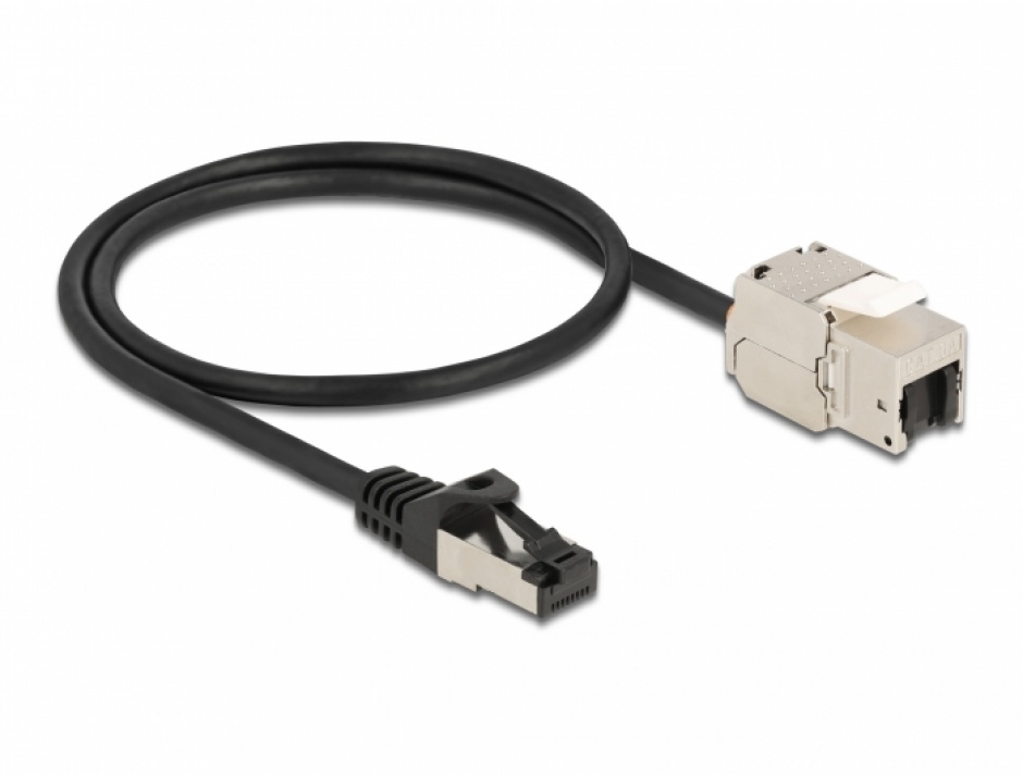 Imagine Cablu prelungitor retea RJ45 S/FTP Cat.6A 0.5m Negru, Delock 87025