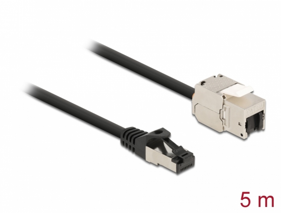 Imagine Cablu prelungitor retea RJ45 S/FTP Cat.6A 5m Negru, Delock 87030